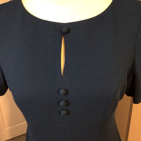 VINTAGE Dark Cerulean Blue Tailored MIDI Dress EUC - Picture 2 of 5